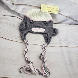 Taylor Joelle Sock Monkey Knit Hat Tassel Straps Infant 3-6 Months Cotton